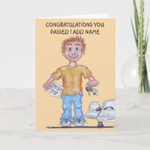 Tarjeta de hombre feliz que acaba de aprobar el ex