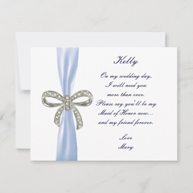 Tarjeta De Honor De Boda De Bow De Diamante Azul (Anverso)
