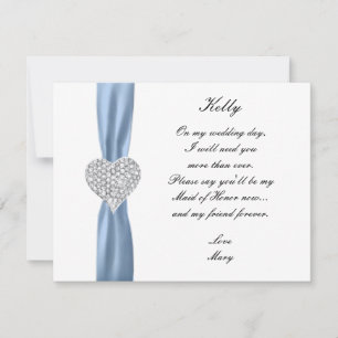 Tarjeta De Honor De Diamond Heart Blue Boda