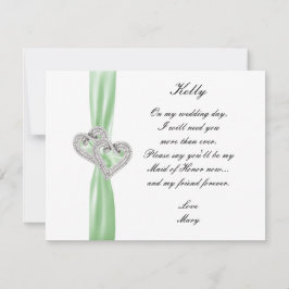 Tarjeta De Honor De Diamond Heart Green Boda