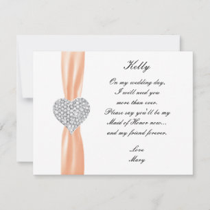 Tarjeta De Honor Del Boda De Diamond Heart Naranja