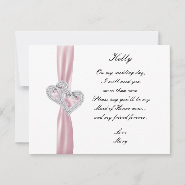 Tarjeta De Honor Del Boda Rosa Diamond Heart Pink (Anverso)