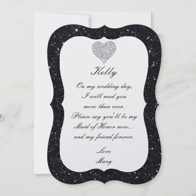 Tarjeta De Honor Del Purpurina Negro Diamond Heart (Anverso)