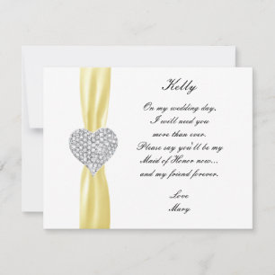 Tarjeta De Honor Diamond Heart Boda Amarillo