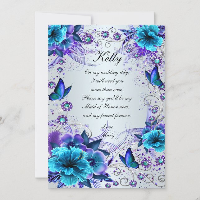 Tarjeta De Honor Floral Azul Y Mariposa (Anverso)