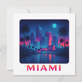 Tarjeta de horizonte de Miami al amanecer - Neon