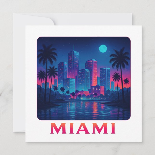 Tarjeta de horizonte de Miami al amanecer - Neon (Anverso)