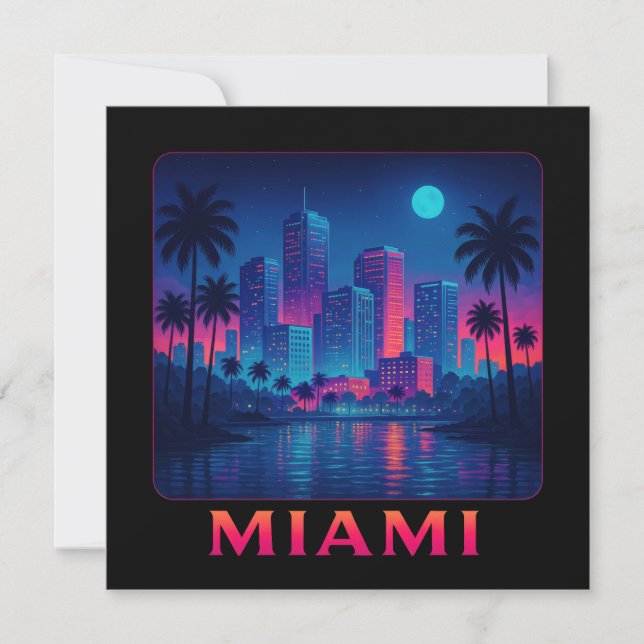 Tarjeta de horizonte de Miami al amanecer - Neon (Anverso)