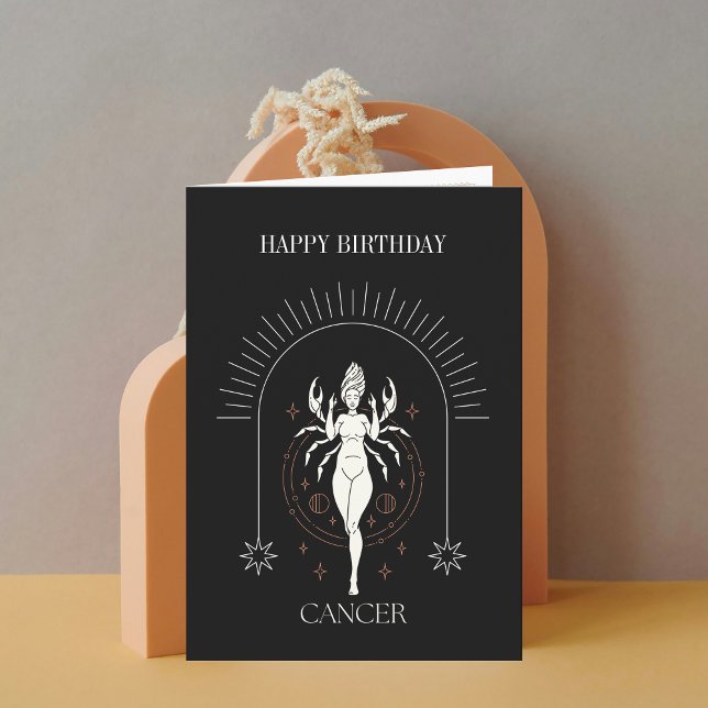 Tarjeta de Horóscopo Zodiac Feliz Cumpleaños de Cá (Happy Birthday Mystic Cancer Zodiac Horoscope Card)
