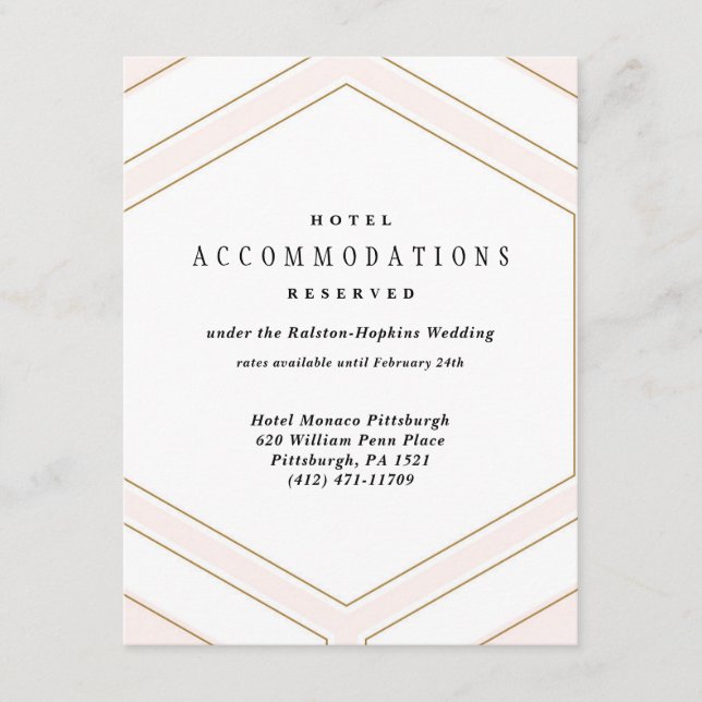 Tarjeta de Hotel Boda de Diamantes Geométricos Art (Anverso)