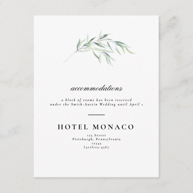 Tarjeta de Hotel Boda de vegetación exuberante (Anverso)