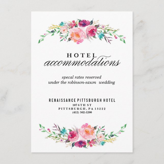 Tarjeta de Hotel Bohemian Floral Boda (Anverso)