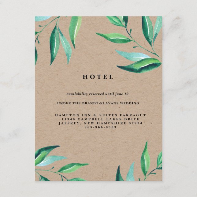 Tarjeta de Hotel Rustic Wreath Greenery Boda (Anverso)
