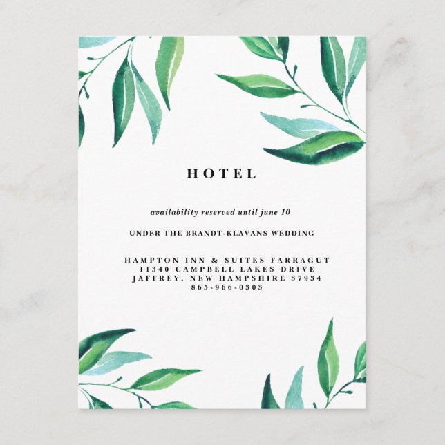 Tarjeta de Hotel Rustic Wreath Greenery Boda (Anverso)
