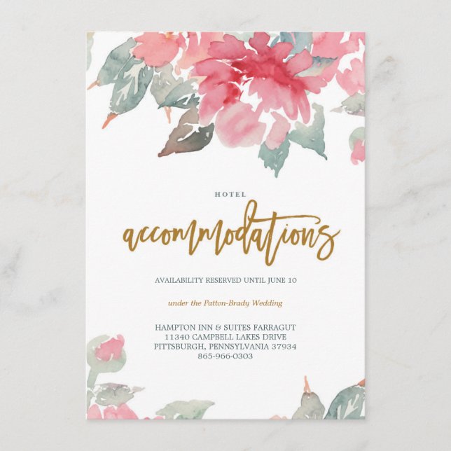 Tarjeta de hotel WATERCOLOR GARDEN WEDDING (Anverso)