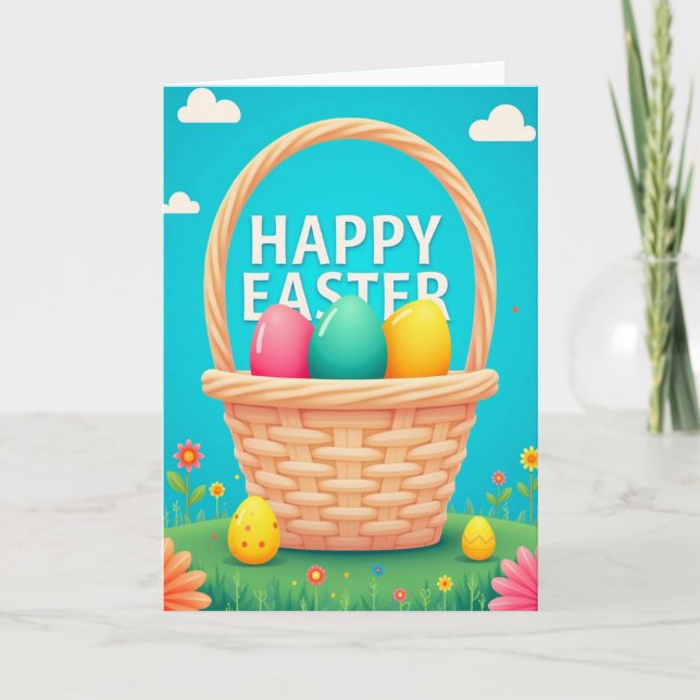 Tarjeta de huevo de cesta de primavera feliz (Anverso)