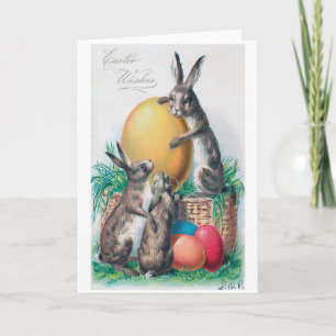 Tarjeta de huevo de conejo de Pascua vintage