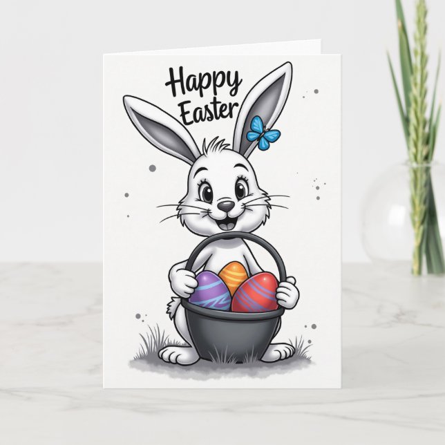 Tarjeta de huevo de conejo feliz de primavera (Anverso)