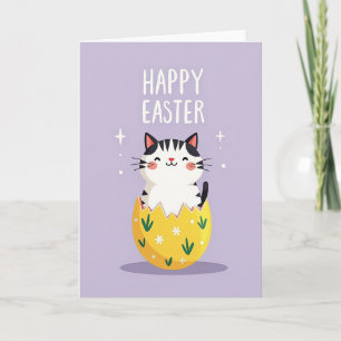 Tarjeta de huevo de gatito de Pascua feliz