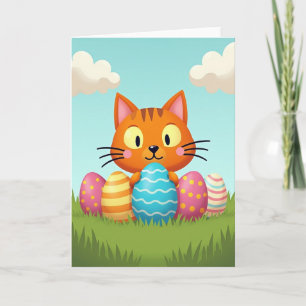 Tarjeta de huevo de gato de primavera feliz
