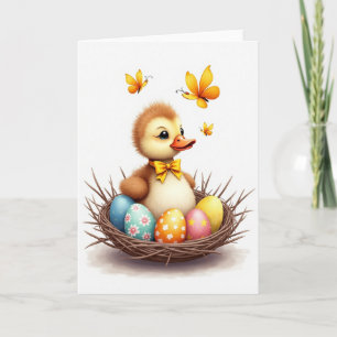 Tarjeta de huevo de nido de pájaro bebé lindo