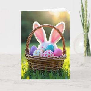 Tarjeta de huevo de Pascua de cesta tejida