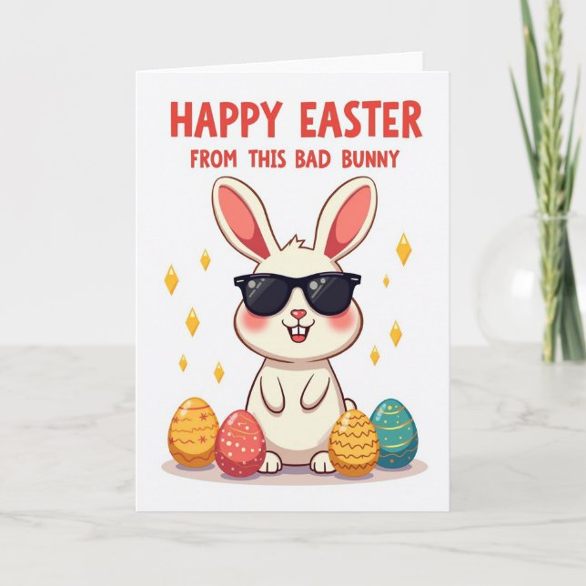 Tarjeta de huevo de Pascua de conejo genial (Anverso)