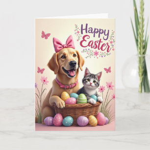 Tarjeta de huevo de Pascua de gatito a rayas