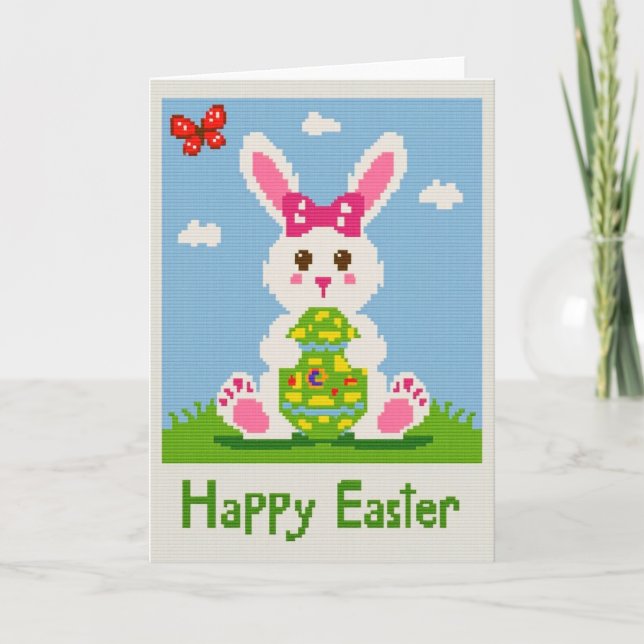 Tarjeta de huevo de Pascua de Pixel Rabbit (Anverso)