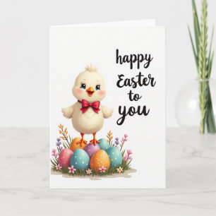 Tarjeta de huevo de pollito feliz de primavera