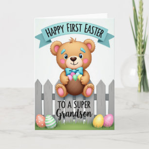 Tarjeta de huevo de vacaciones de oso feliz