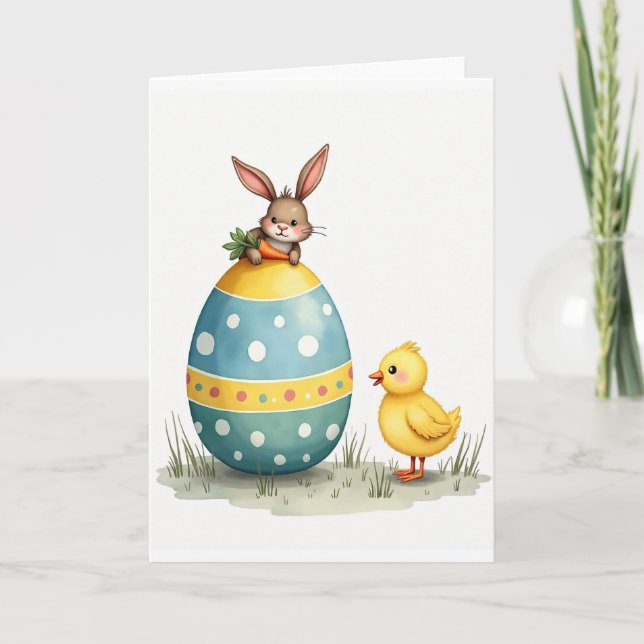 Tarjeta de huevo feliz de amigos de primavera (Anverso)