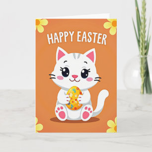 Tarjeta de huevo feliz de gatito festivo