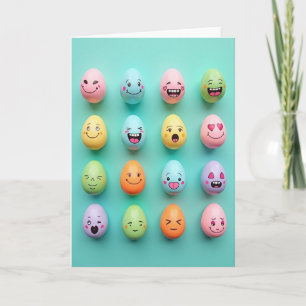 Tarjeta de huevo pastel de caras felices