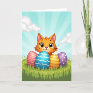 Tarjeta de Huevos de Pascua de Gato Jengibre