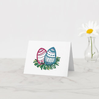 Tarjeta de huevos de Pascua rosados y azules