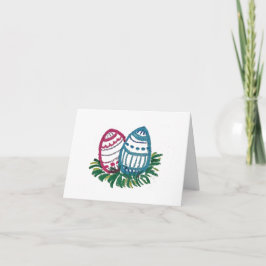 Tarjeta de huevos de Pascua rosados y azules