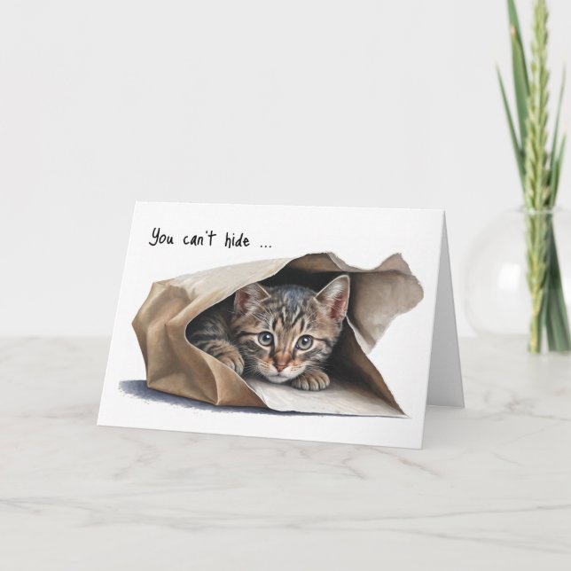 Tarjeta de humor de cumpleaños para gato en papel (Anverso)