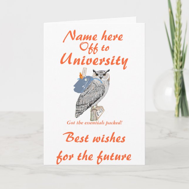 Tarjeta De ida a la Universidad Best wish, Owl, añada el n (Anverso)