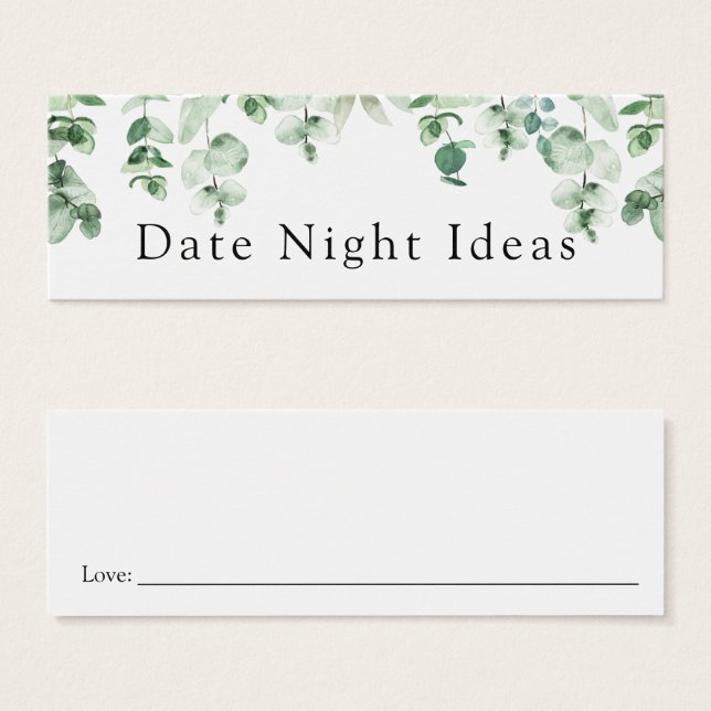 Tarjeta de Idea Noche Eucalyptus y Greenery Date (Anverso y reverso)