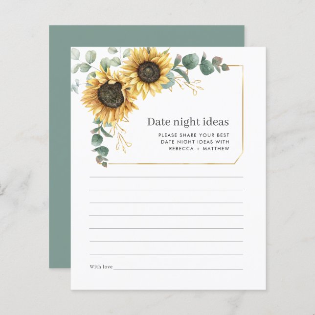 Tarjeta de ideas Eucalyptus Sunflower Date Night (Anverso / Reverso)