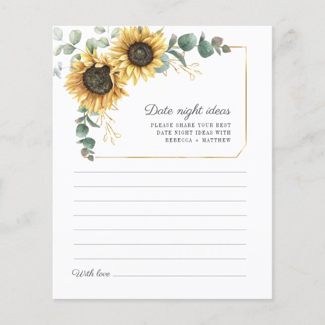 Tarjeta de Ideas Nocturnas del Girasol Eucalyptus (Anverso)