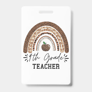 Tarjeta De Identificación 9th grade teacher leopard rainbow Thanksgiving day