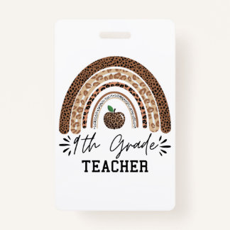 Tarjeta De Identificación 9th grade teacher leopard rainbow Thanksgiving day