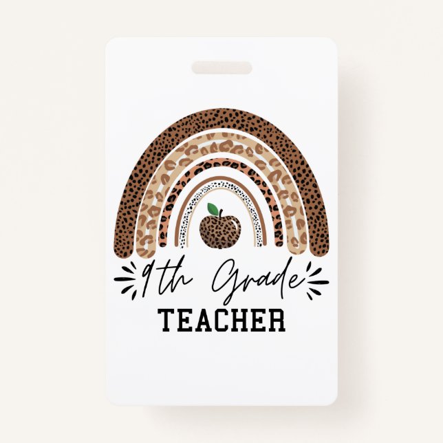 Tarjeta De Identificación 9th grade teacher leopard rainbow Thanksgiving day (Anverso)