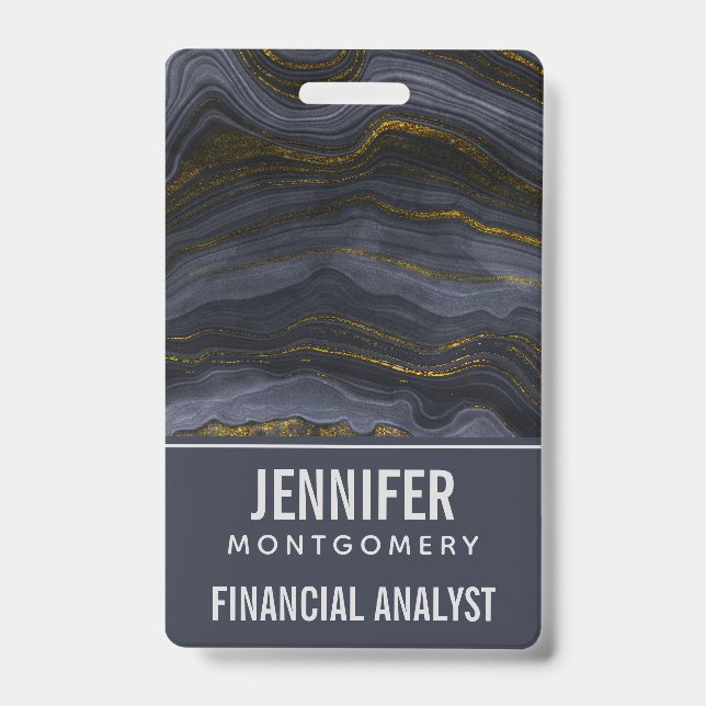 Tarjeta De Identificación Abstracción moderna de piedra de ágata negra y dor (Parte frontal)