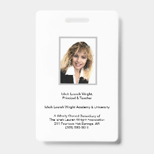 Tarjeta De Identificación Academia y Universidad Ishah Laurah Wright