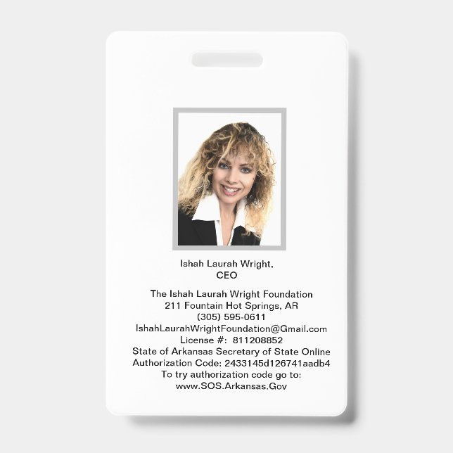 Tarjeta De Identificación Academia y Universidad Ishah Laurah Wright (Parte frontal)