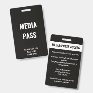 Tarjeta De Identificación Acceso a Prensa de Medios Personalizados Festival 