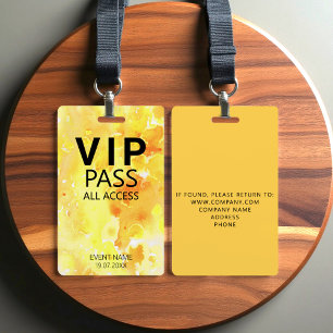 Tarjeta De Identificación Acceso Total VIP Personalizado Amarillo Abstracto